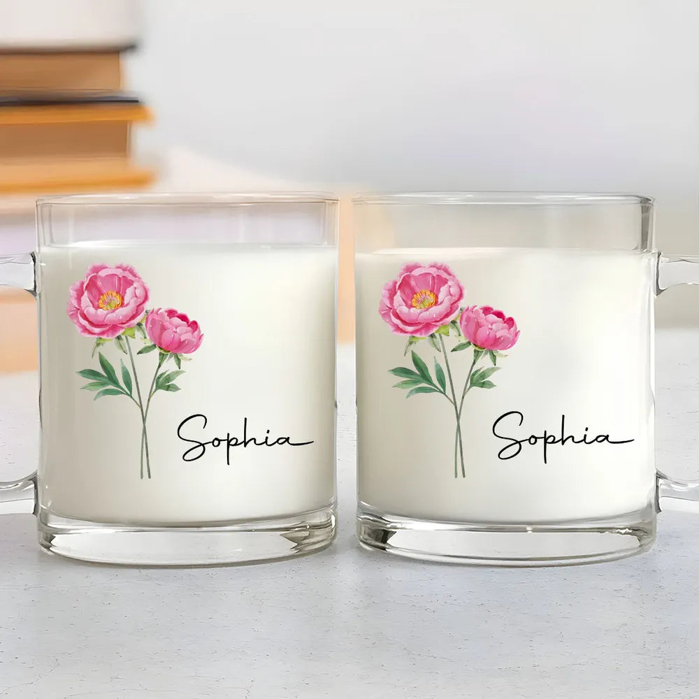 Custom Birth Month Flower - Personalized Glass Mug - Gift For Friends, Gift For Her, BFF Gift