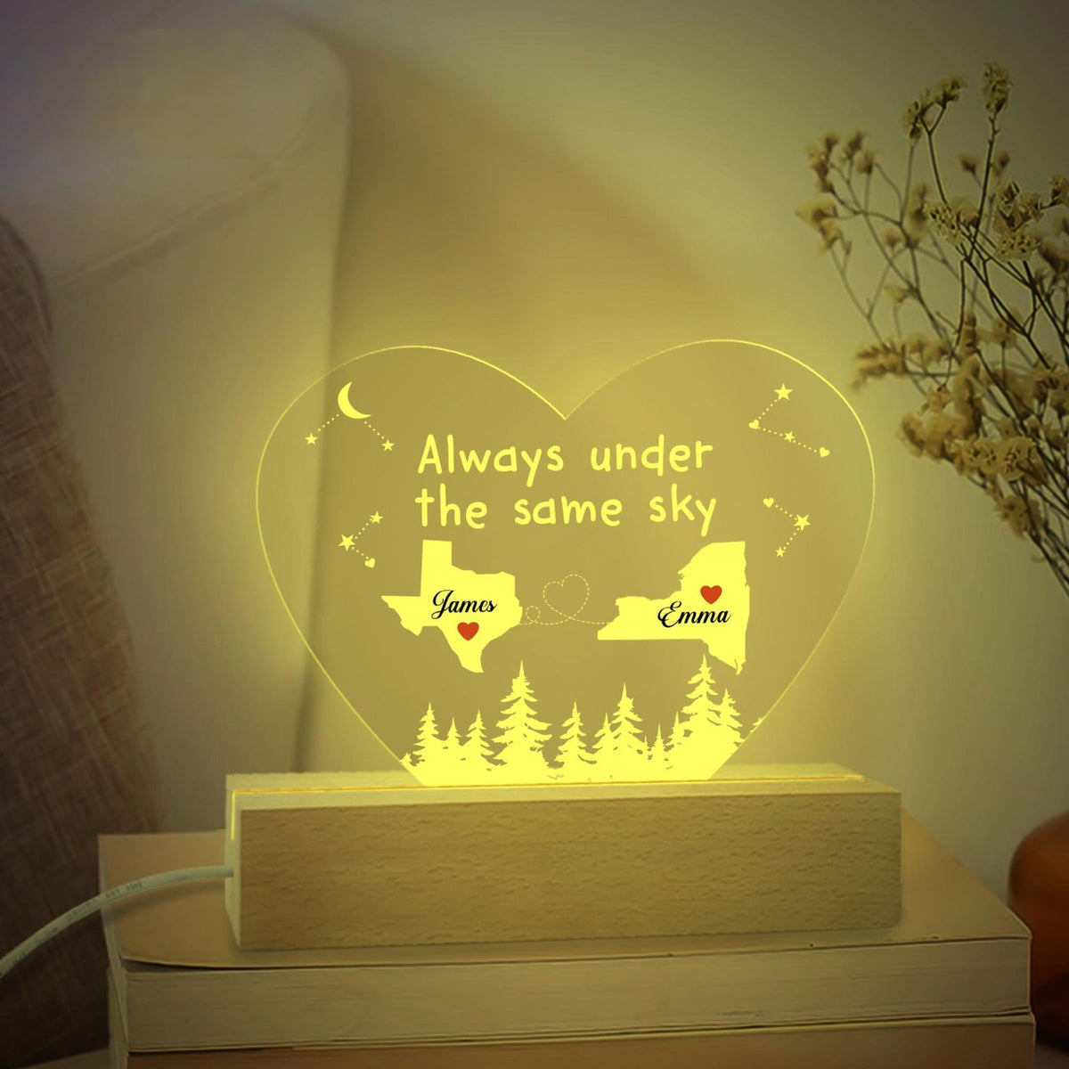 Custom Two Map Night Light, Always Under The Same Sky, Long Distance Relationship Lamp, Going Away Gift, Couple Gift, Miss You Gift