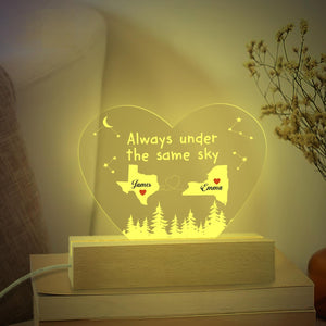 Custom Two Map Night Light, Always Under The Same Sky, Long Distance Relationship Lamp, Going Away Gift, Couple Gift, Miss You Gift
