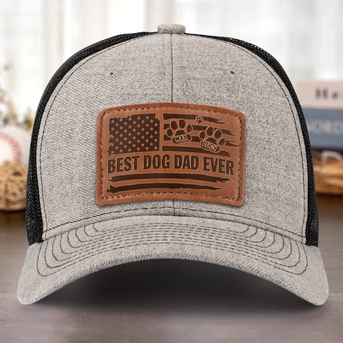 Best Dog Dad Ever - Personalized Leather Label Net Hat - Gift For Dog Dad, Dog Lovers