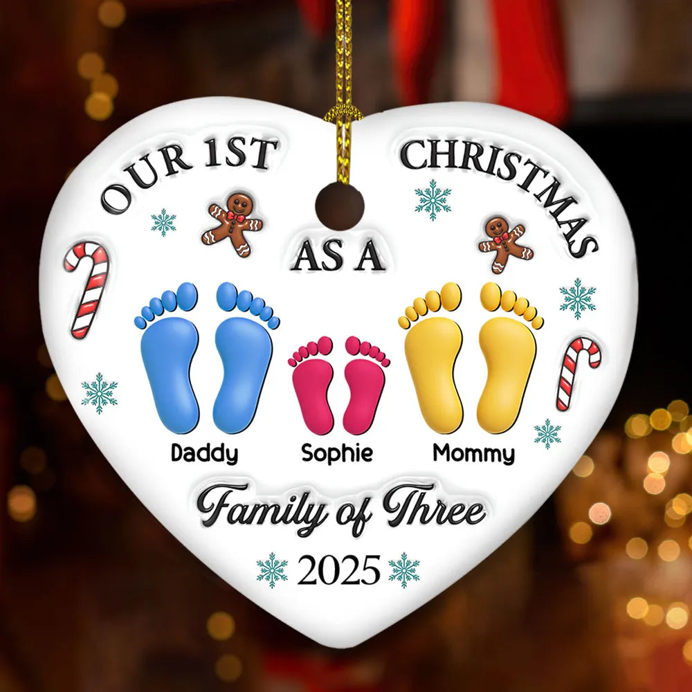Family Colorful Footprints Our First Christmas - Personalized Ornament - Christmas Gift For Family