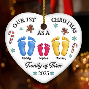 Family Colorful Footprints Our First Christmas - Personalized Ornament - Christmas Gift For Family