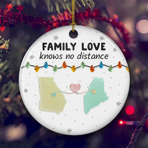 Sea Glass States Family Love Knows No Distance - Personalized Ornament - Christmas Gift For Family