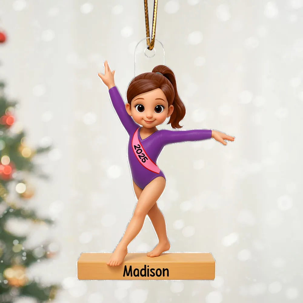 3D Effect Gymnastic Girl - Personalized Acrylic Ornament - Christmas Gift For Kid Girl