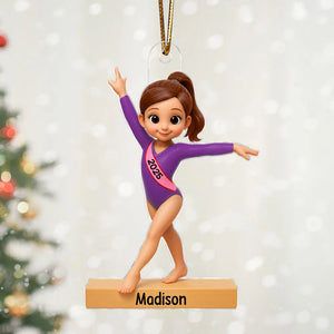3D Effect Gymnastic Girl - Personalized Acrylic Ornament - Christmas Gift For Kid Girl