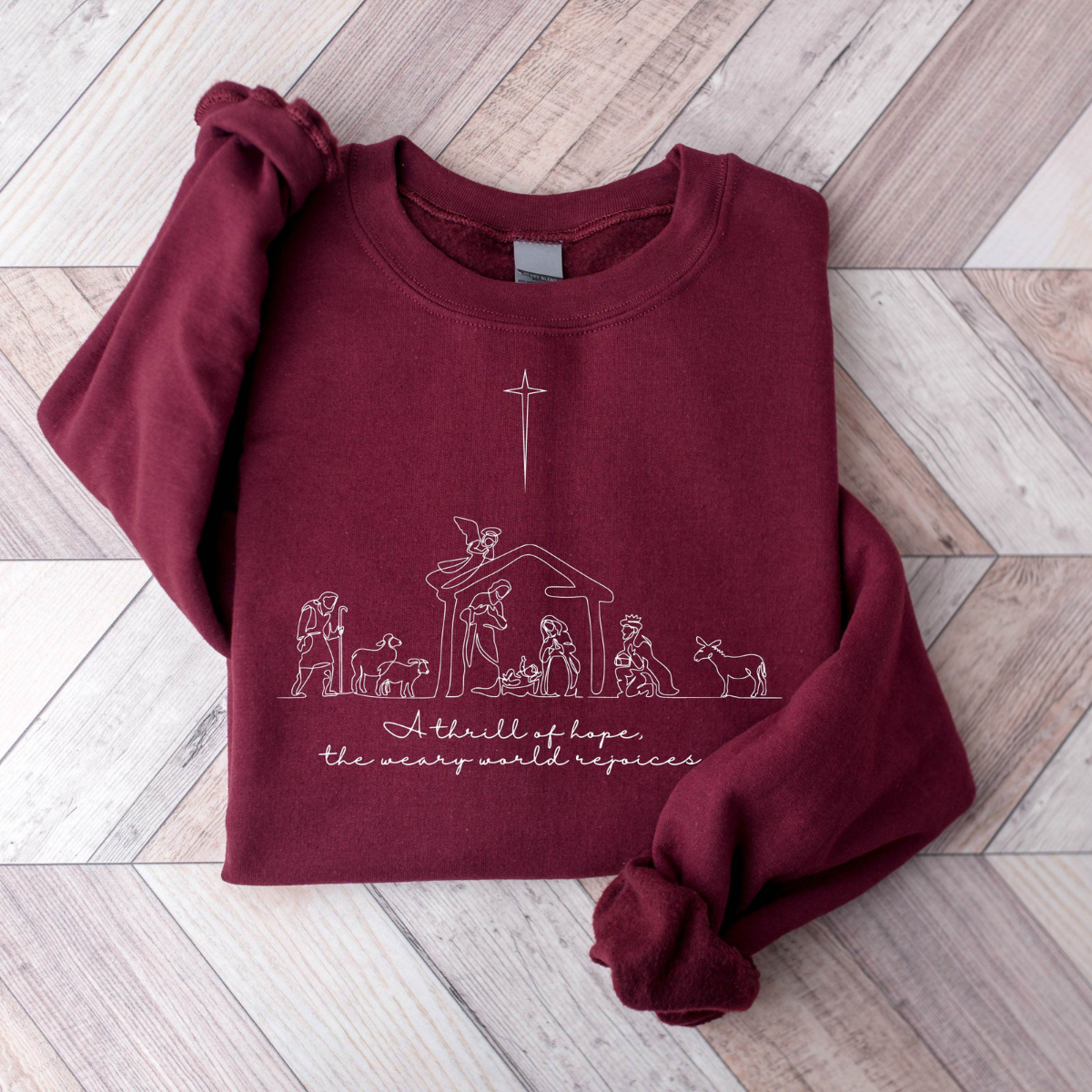 A Thrill Of Hope The Weary World Rejoices Sweatshirt, Christian Christmas Sweatshirt, Nativity Scene Sweater, Christmas Jesus Nativity Shirt