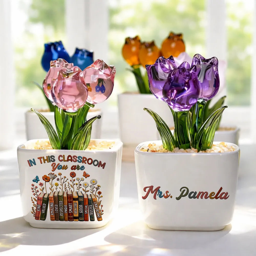 In This Class You Are Valued - Personalized Mini Glass Plant Pot - Gift For Teacher, Classroom Decoration, Back To School Gift