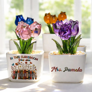 In This Class You Are Valued - Personalized Mini Glass Plant Pot - Gift For Teacher, Classroom Decoration, Back To School Gift