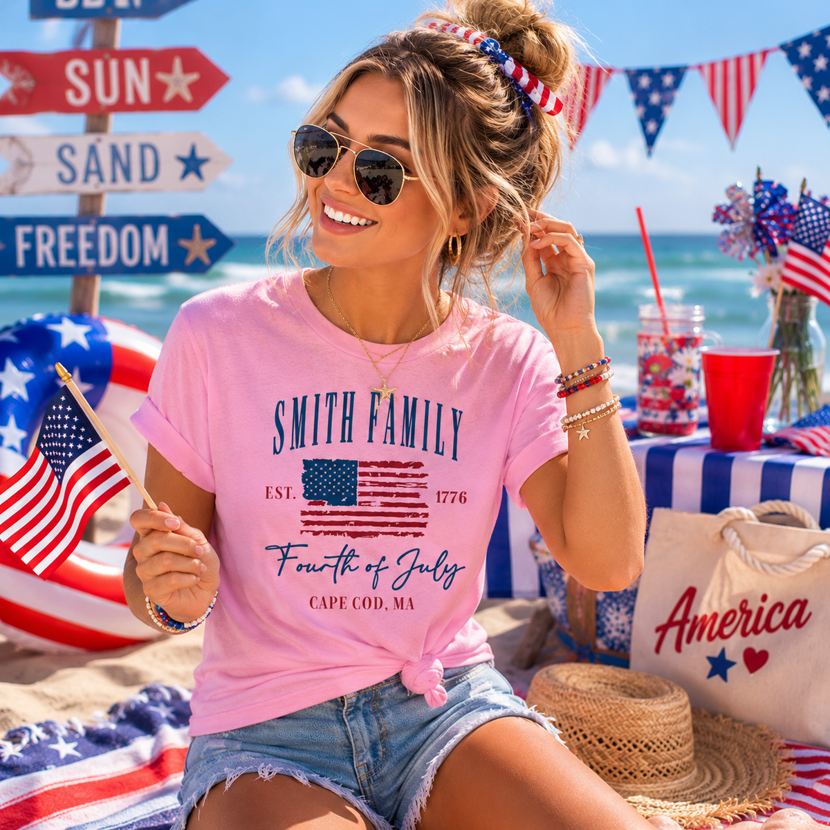 Custom Family 4th of July T-Shirt: Distressed USA Flag Patriotic Shirt