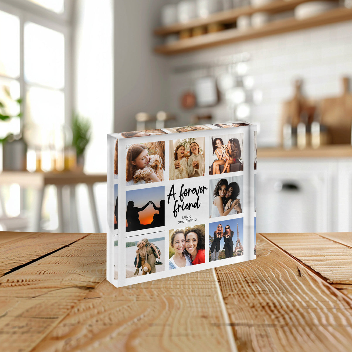 Best Friend Photo Gift, Personalized Acrylic Photo Collage Block, Friendship Travel Keepsake, Bestie Present, Custom Desk Picture Frames