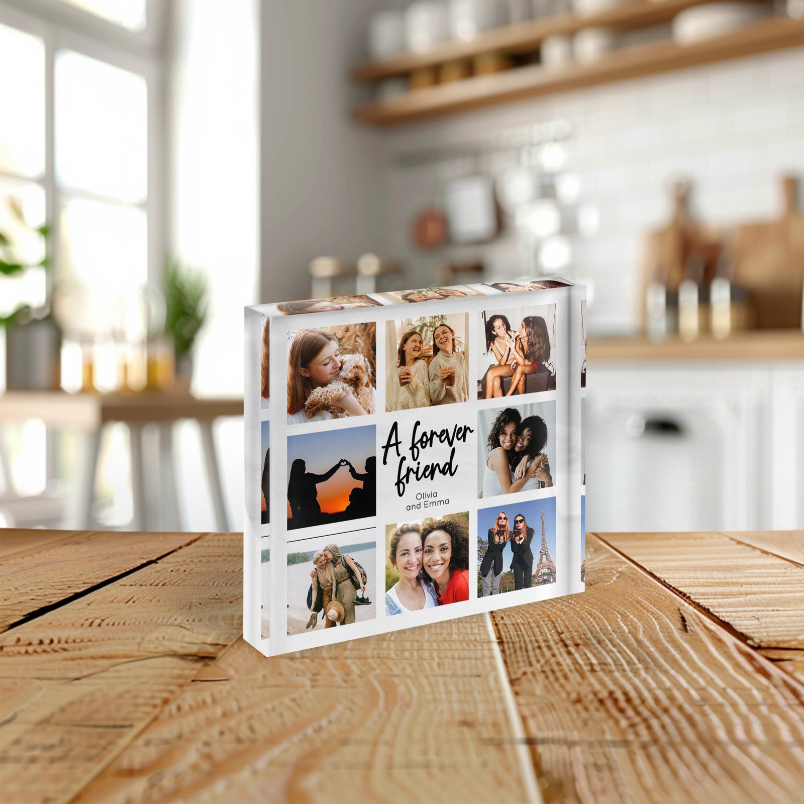 Best Friend Photo Gift, Personalized Acrylic Photo Collage Block, Friendship Travel Keepsake, Bestie Present, Custom Desk Picture Frames
