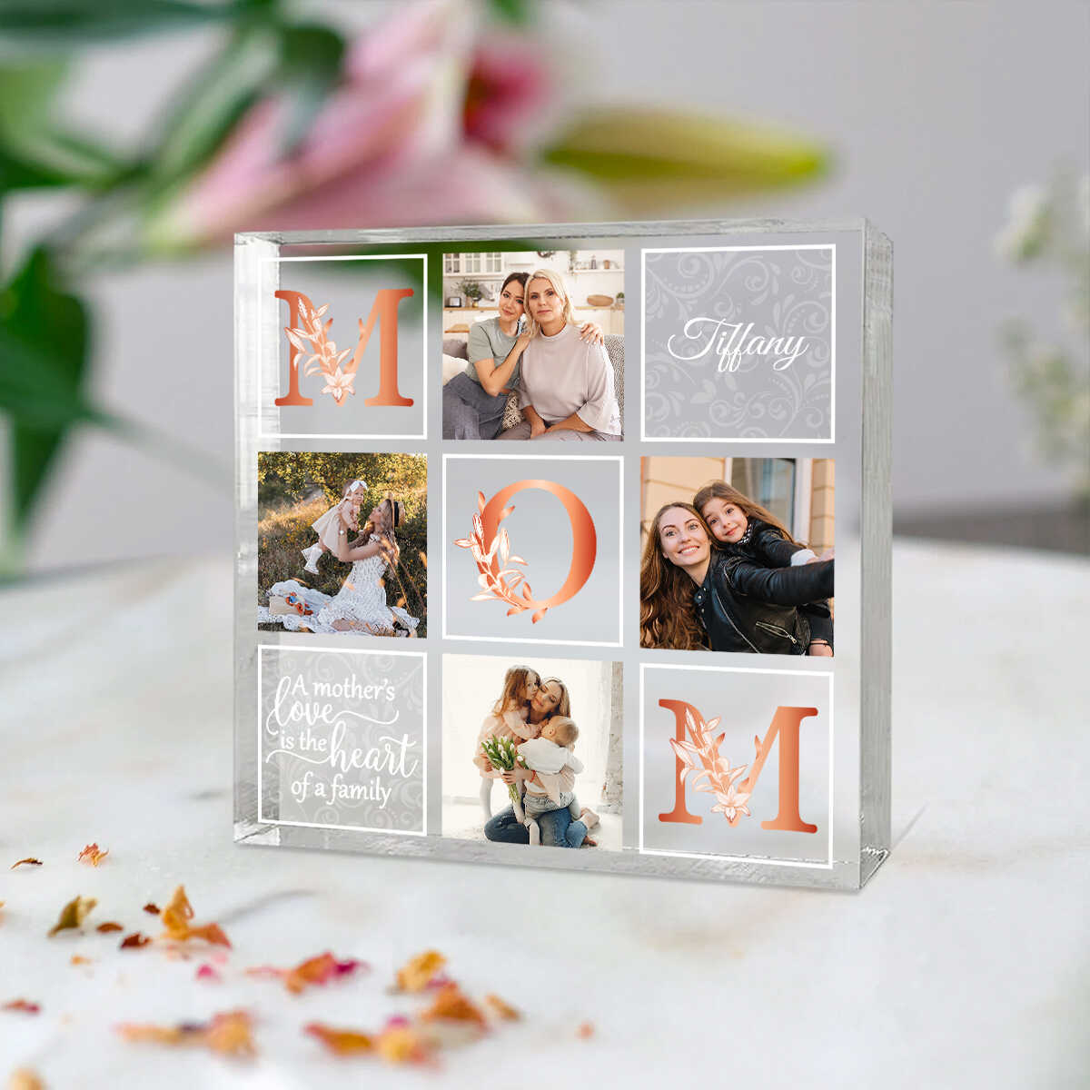 A Mother's Love Is The Heart Of A Family - Personalized Acrylic Plaque - Gift For Mom, Mother's Day, Birthday Gift