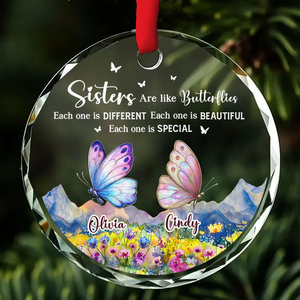 Sisters Are Like Butterflies - Personalized Crystal Ornament - Christmas, Birthday Gift For Sisters, Besties