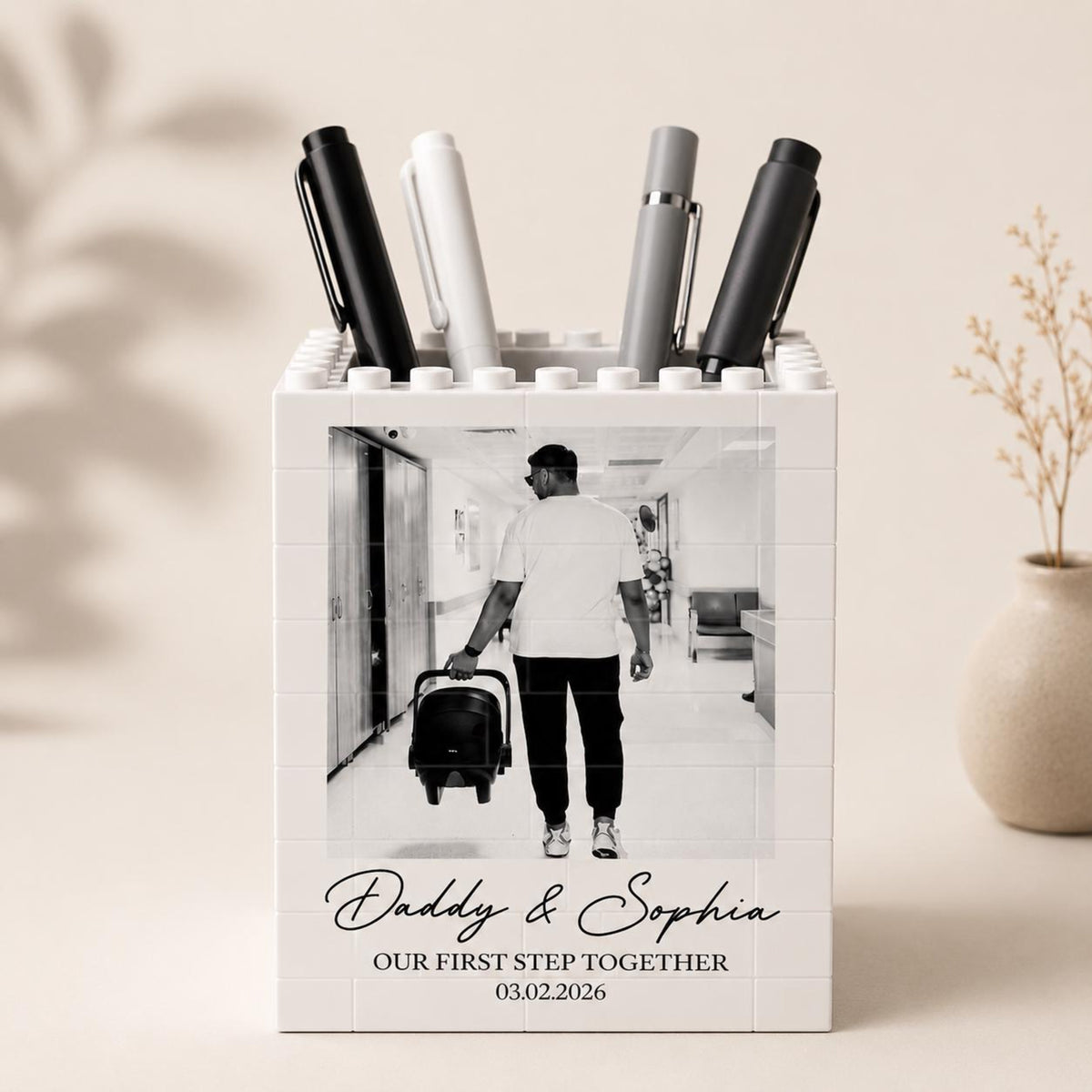 Custom Photo Father's Day Brick Pencil Pot, First Journey Together, Dad Gift from Baby, Gift for Husband, Gamer Dad Gift, Father Daughter
