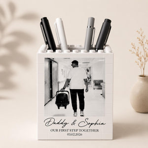 Custom Photo Father's Day Brick Pencil Pot, First Journey Together, Dad Gift from Baby, Gift for Husband, Gamer Dad Gift, Father Daughter