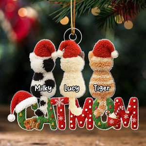 3D Effext Faux Crochet Cat Mom - Personalized Acrylic Ornament - Christmas Gift for Cat Lovers
