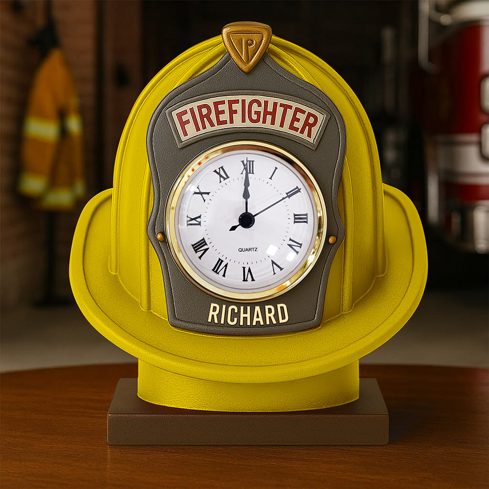 Firefighter Helmet Desk Clock Plaque - Personalized Acrylic Desk Clock - Gifts For Firefighter