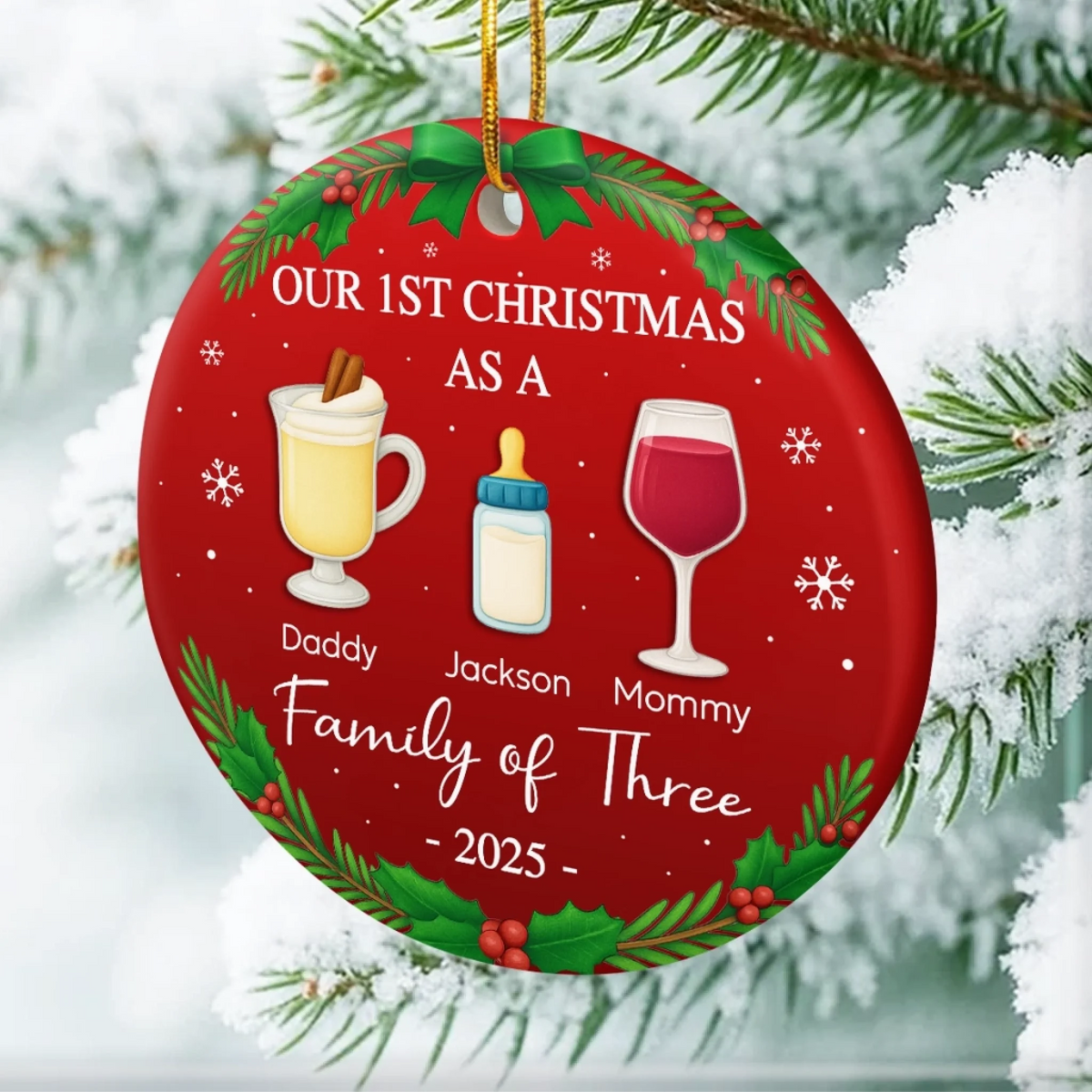 Our First Christmas As A Family Drink - Personalized Ornament - Christmas Gift For Family