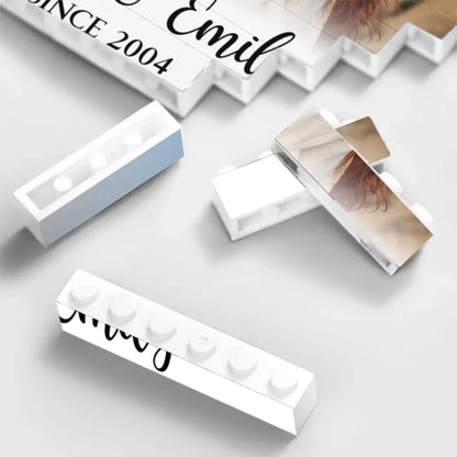 Custom Couple Photo, Name & Year - Personalized Building Block Puzzle - Anniversary Gift, Valentine's Day Gift For Couple