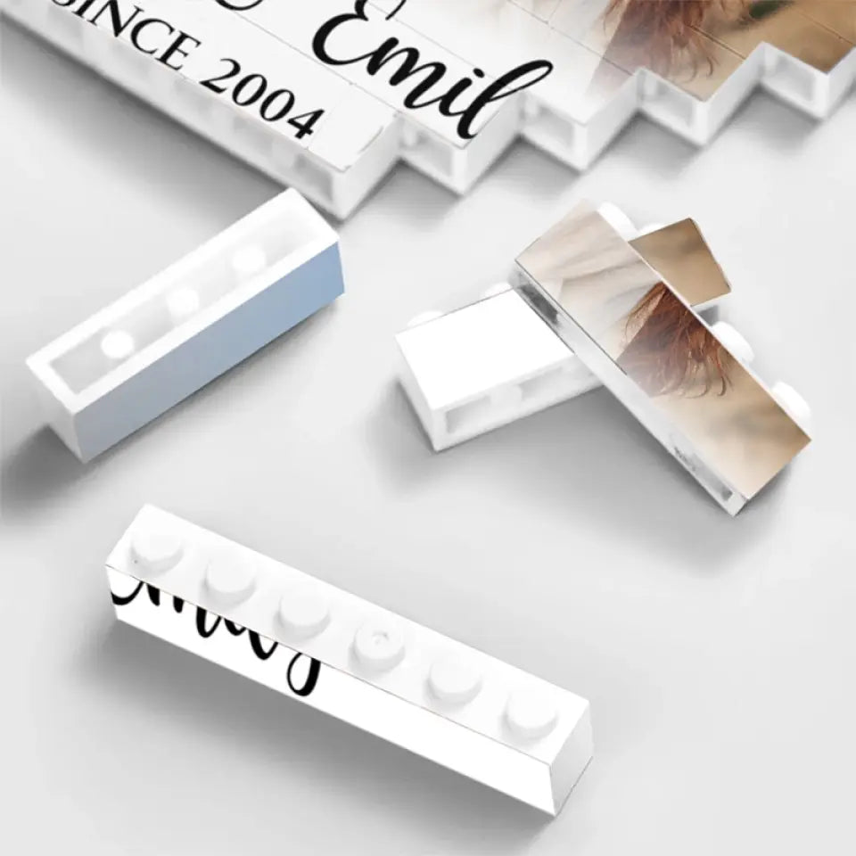 Custom Couple Photo, Name & Year - Personalized Building Block Puzzle - Anniversary Gift, Valentine's Day Gift For Couple