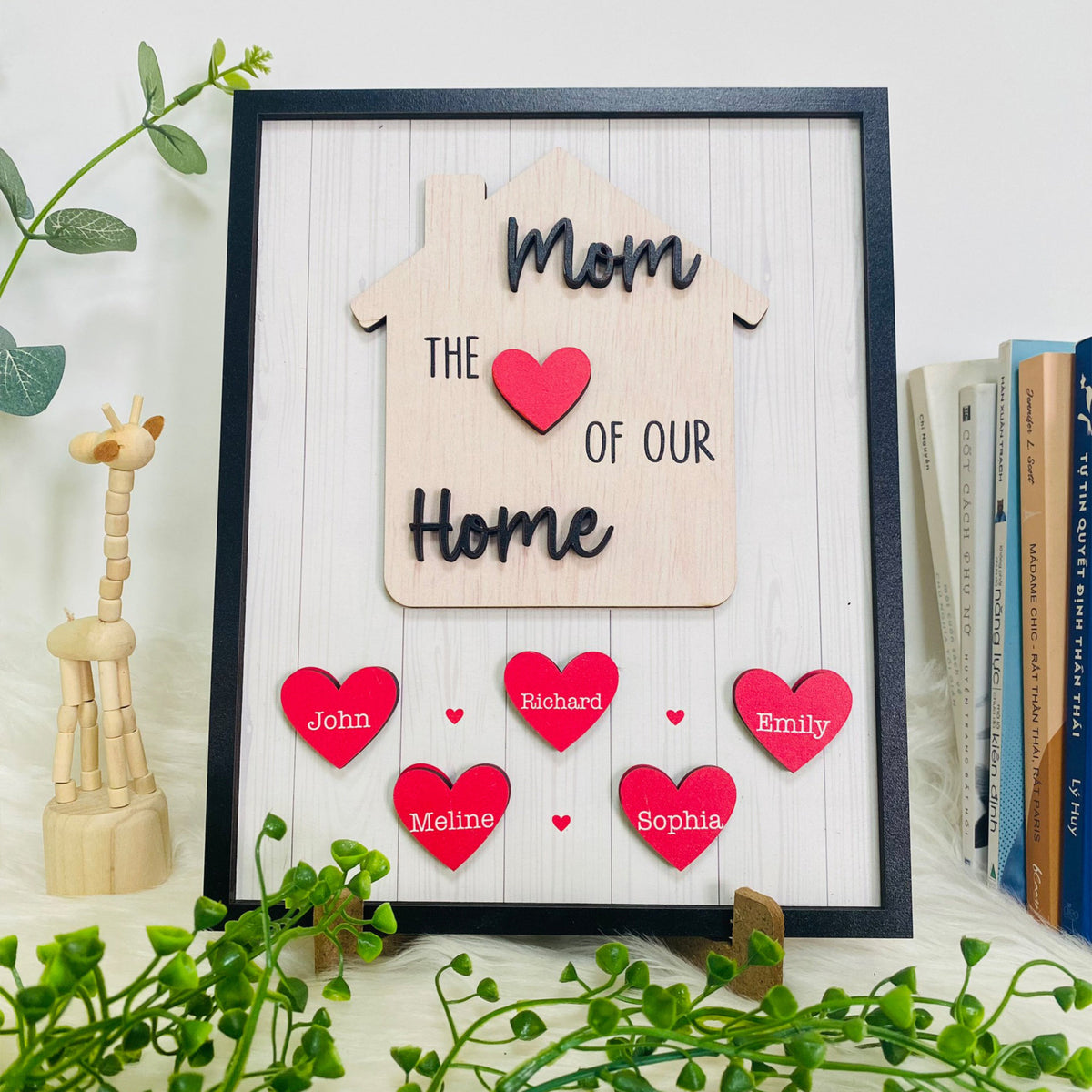 Personalized Mom Sign Mother's Day, Mom Is The Heart Of Our Home, Gifts From Kids, Personalized Mom Wooden Sign