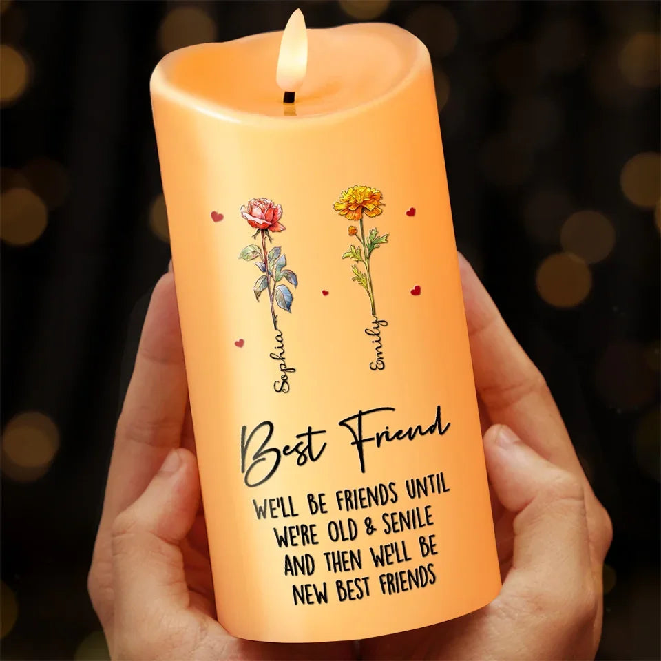 Best Friends Birth Month Flowers - Personalized LED Flameless Candle - Gift For Bestie, Sisters, Soulmates