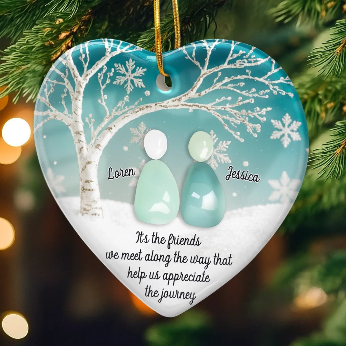 Sea Glass Friends Under Winter Tree - Personalized Ornament - Christmas Birthday Gifts Besties, Sisters
