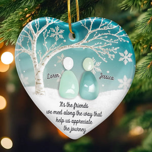 Sea Glass Friends Under Winter Tree - Personalized Ornament - Christmas Birthday Gifts Besties, Sisters