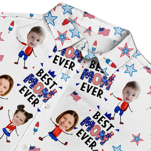 Custom Photo Stars & Stripes Best Dad Mom Grandpa Grandma Ever - Personalized Hawaiian Shirt - Gift For Dad Grandpa, Father's Day Gift