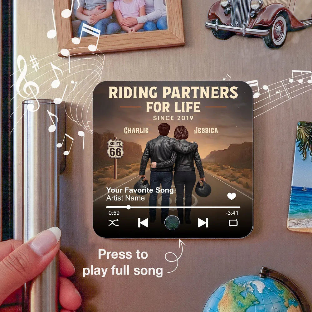 Route 66 Riding Partners For Life - Personalized Music Fridge Magnet - Valentine's Gift, Anniversary Gift For Biker Couple