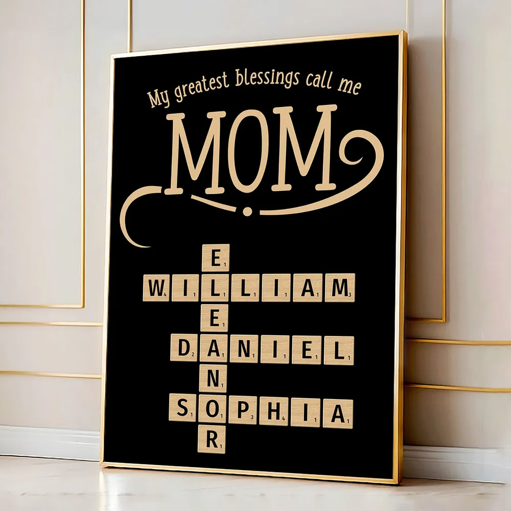 My Greatest Blessings Call Me Mom Crossword - Personalized Canvas - Gift For Mom, Mother's Day Gift, Birthday Gift