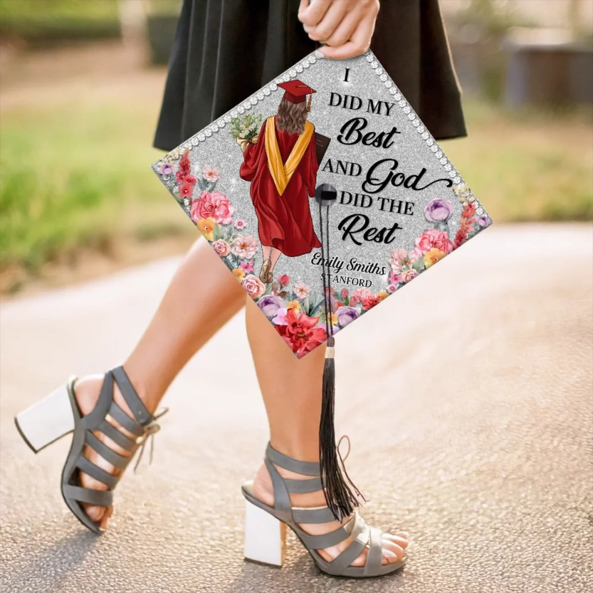 I Did My Best And God Did The Rest - Personalized Graduation Cap Topper - Graduation Gift