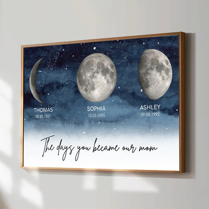 The Day You Became My Mom Custom Moon Phase - Personalized Canvas - Gift For Mom, Mother's Day, Birthday Gift
