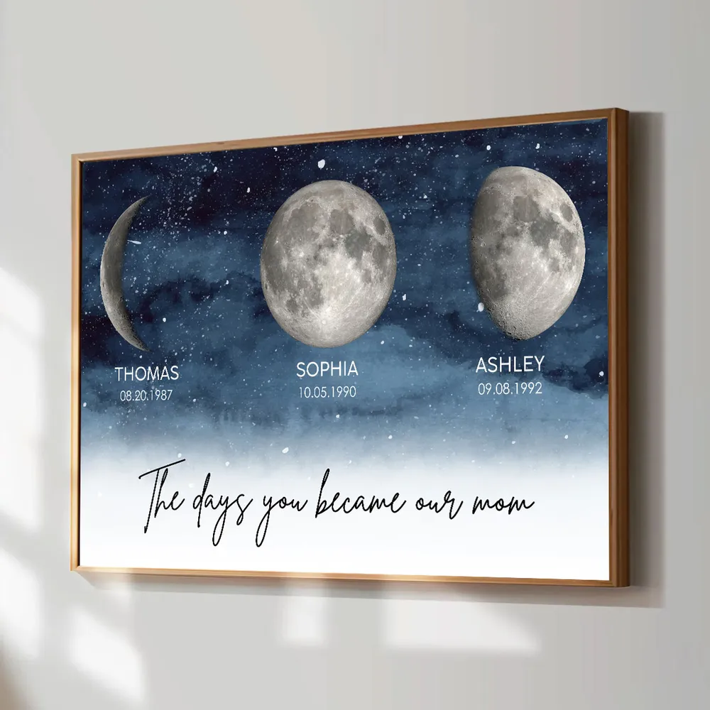 The Day You Became My Mom Custom Moon Phase - Personalized Canvas - Gift For Mom, Mother's Day, Birthday Gift