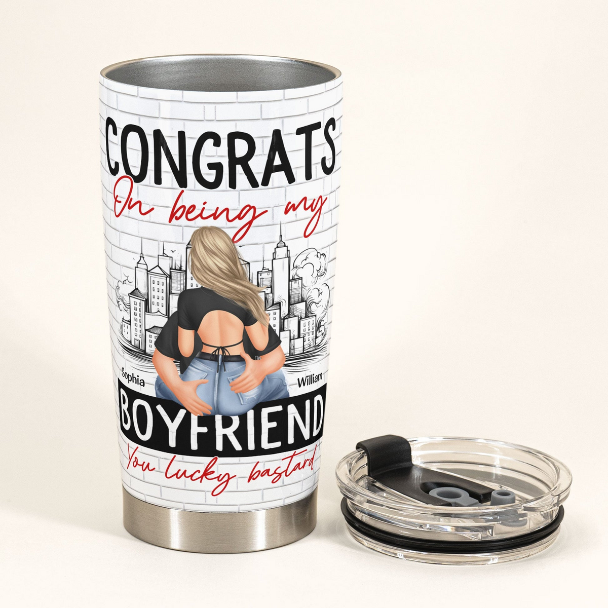 Congrats On Being My Boyfriend Husband - Personalized Tumbler Cup - Anniversary Gifts For Men, Husband, Him, Boyfriend