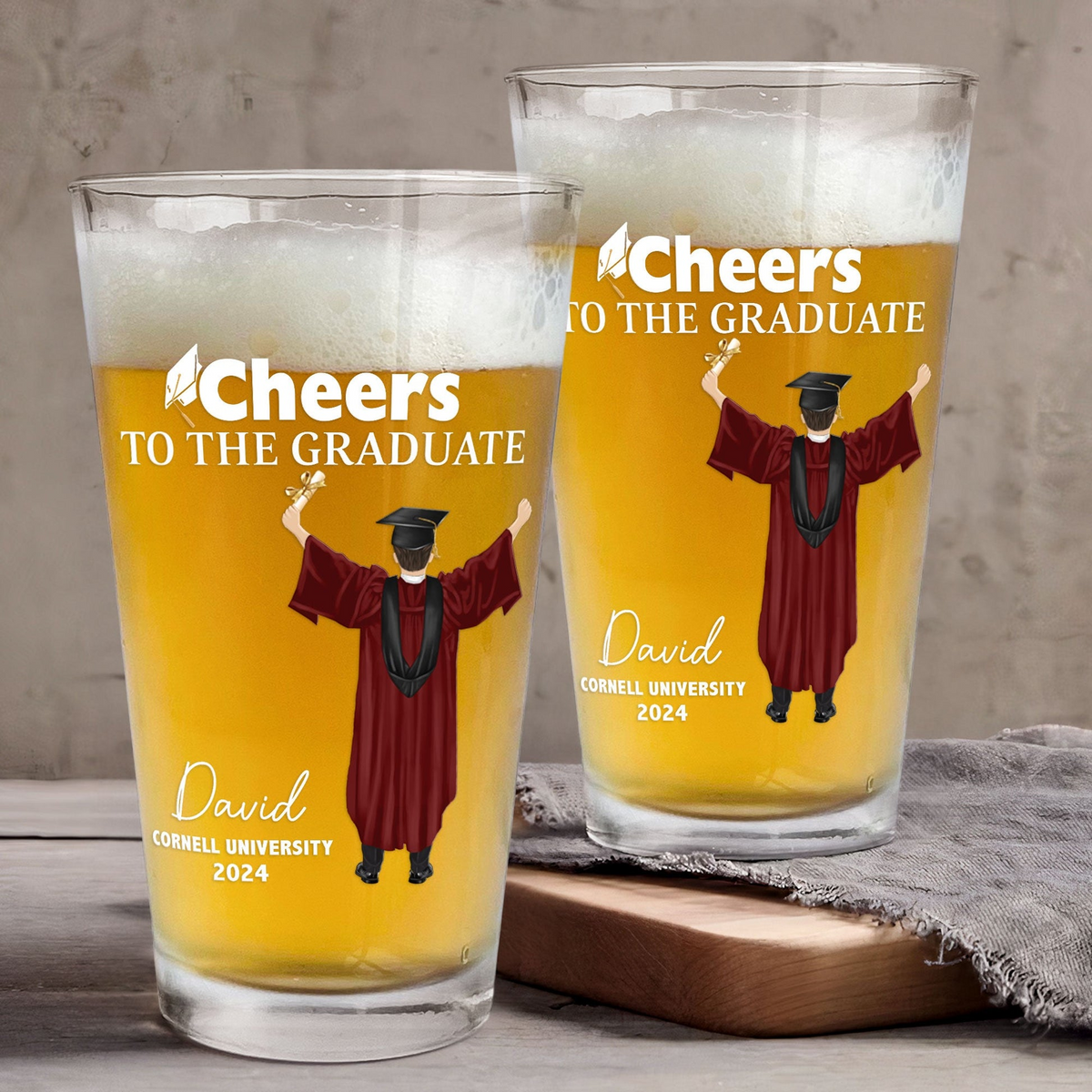 Cheers To The Graduate - Personalized Beer Glass - Graduation Gift