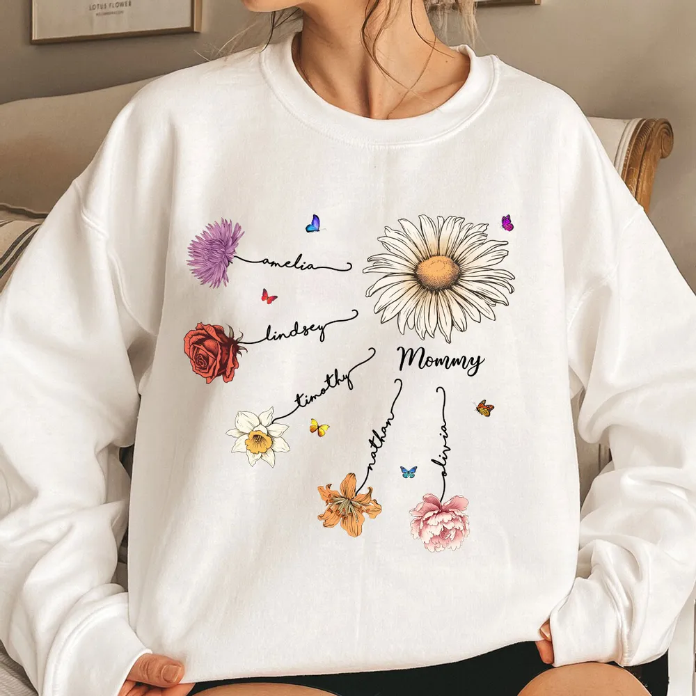 Grandma Mom Birth Flowers - Personalized Apparel - Mother's Day Gift for Moms, for Grandmas