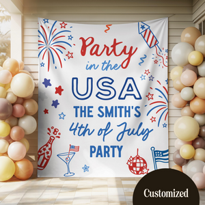 Personalized 4th of July Party Banner, Family BBQ Sign, America 250th Anniversary Photo Backdrop Tapestry, USA Celebration Decor