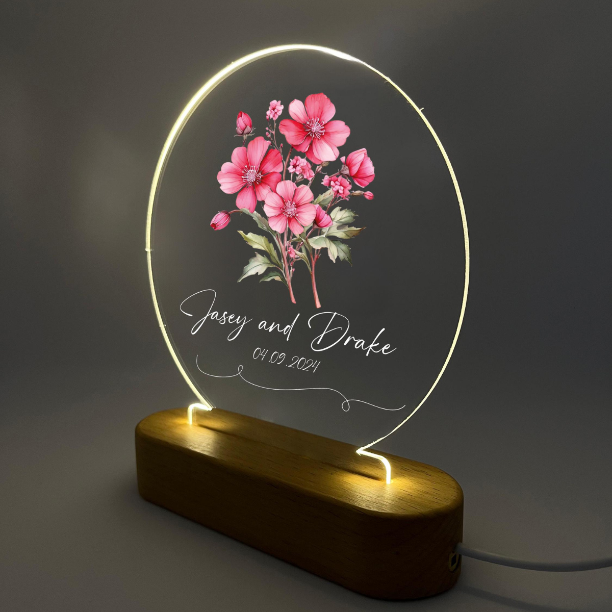 Custom Couples Name Night Light with Sunflower, Personalized Led Night light, Anniversary Gift, Valentines Gift, Unique Wedding Gift