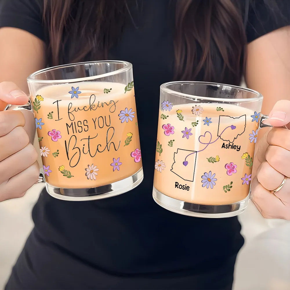 I Miss You Bestie Glass Mug, Personalized Best Friend Gift, Custom Bestie Mug, Long Distance