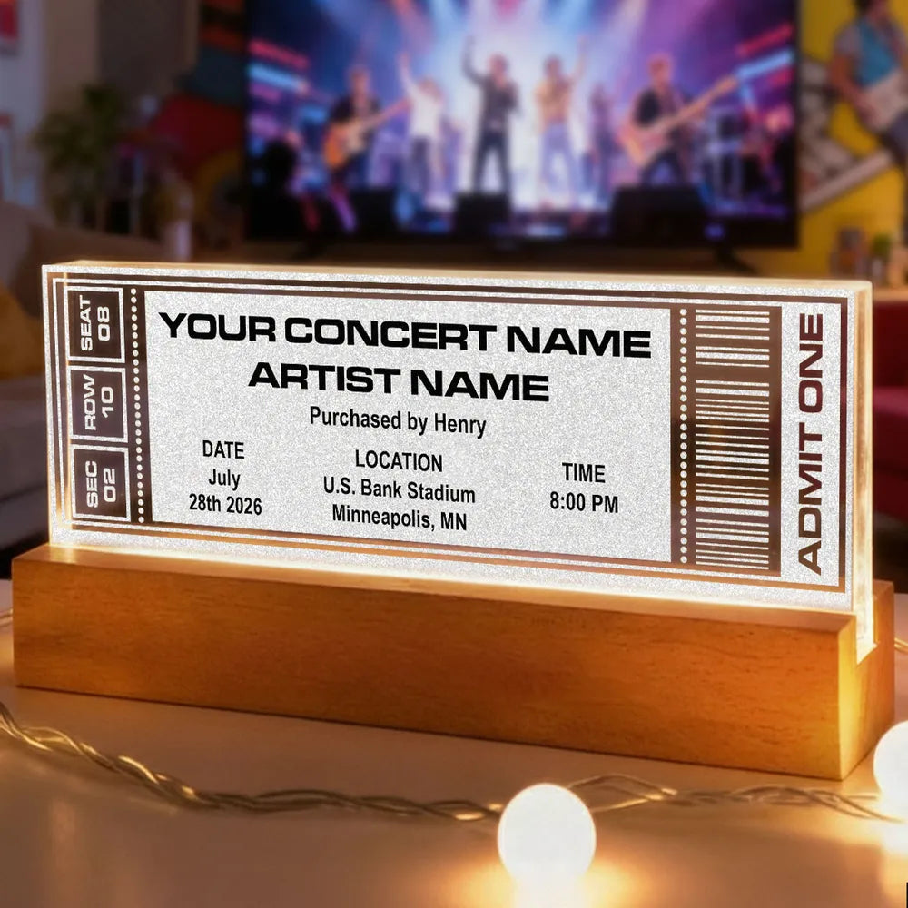 Custom Favorite Music Concert Photo Ticket - Personalized Acrylic Block LED Night Light - Gift For Music Lovers