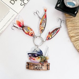 Hooked On Daddy Papa - Personalized Acrylic Tag Keychain - Gift For Father, Grandfather, Father's Day, Birthday Gift