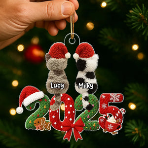 2025 Cat Lovers 3D Faux Yarn Effect - Personalized Acrylic Ornament - Christmas Gift for Cat Moms, Cat Dads