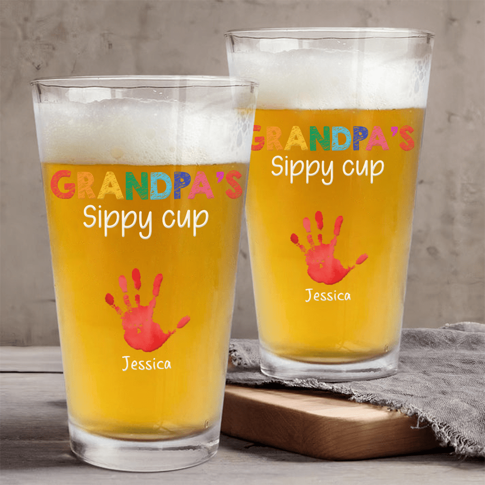 Dad Papa's Sippy Cup - Personalized Beer Glass - Gift For Dad, Papa, Father's Day Gift