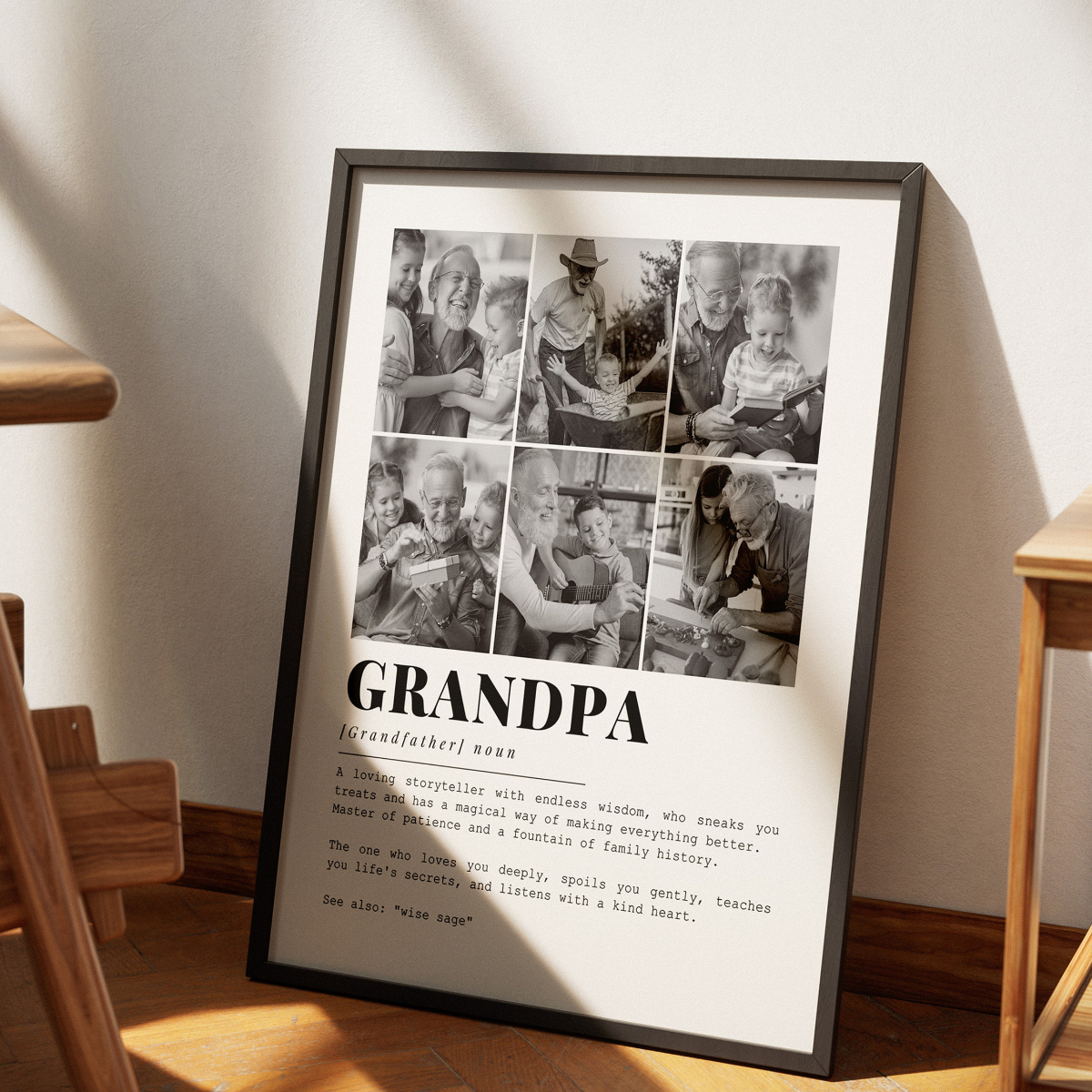 Grandpa Definition Custom Photo Collage - Personalized Canvas - Father's Day Gift, Grandfather Wall Art Decor