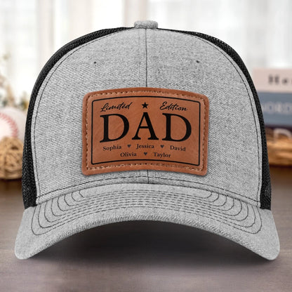 Limited Edition Dad Papa - Personalized Leather Label Net Hat - Gift For Dad, Grandpa, Father's Day Gift