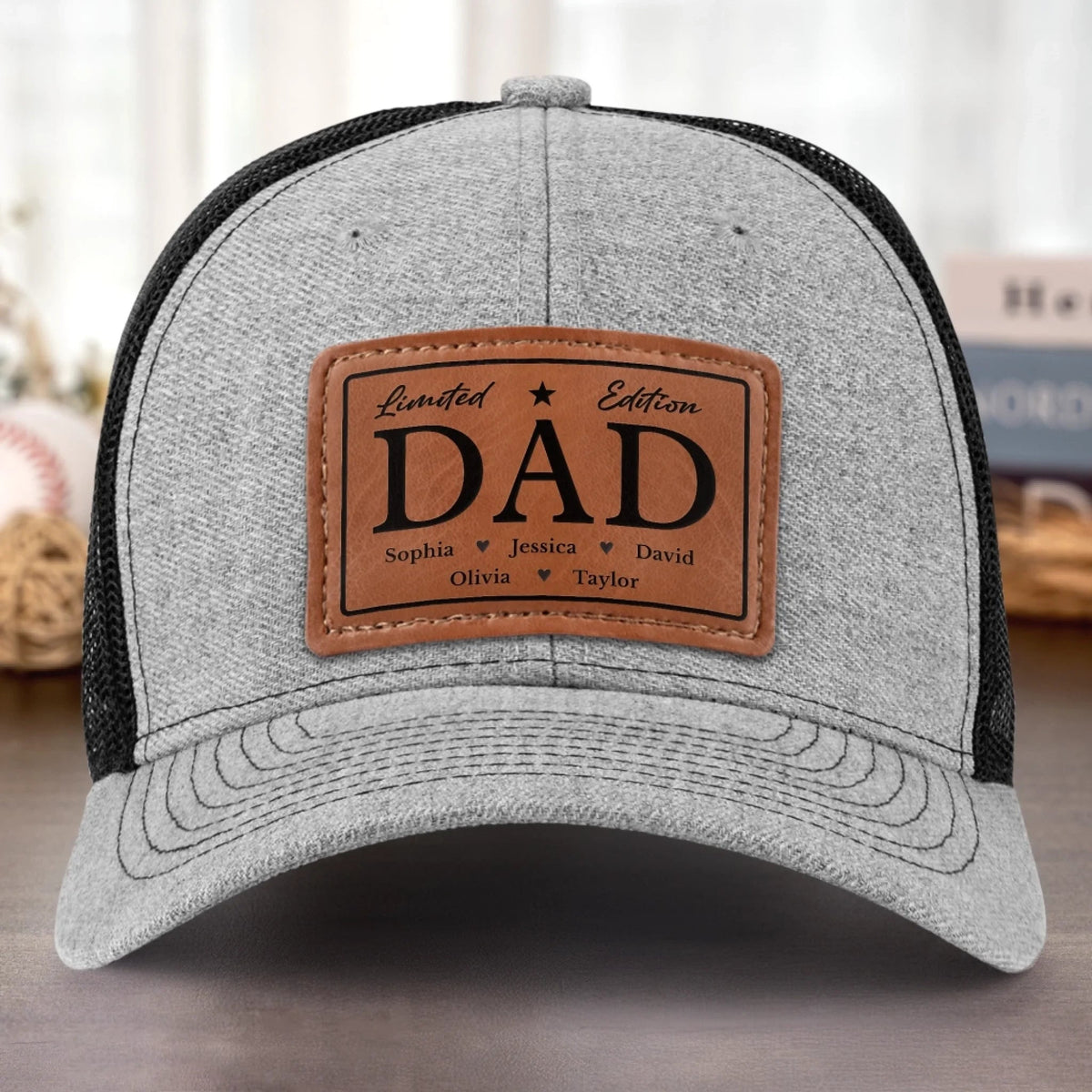 Limited Edition Dad Papa - Personalized Leather Label Net Hat - Gift For Dad, Grandpa, Father's Day Gift