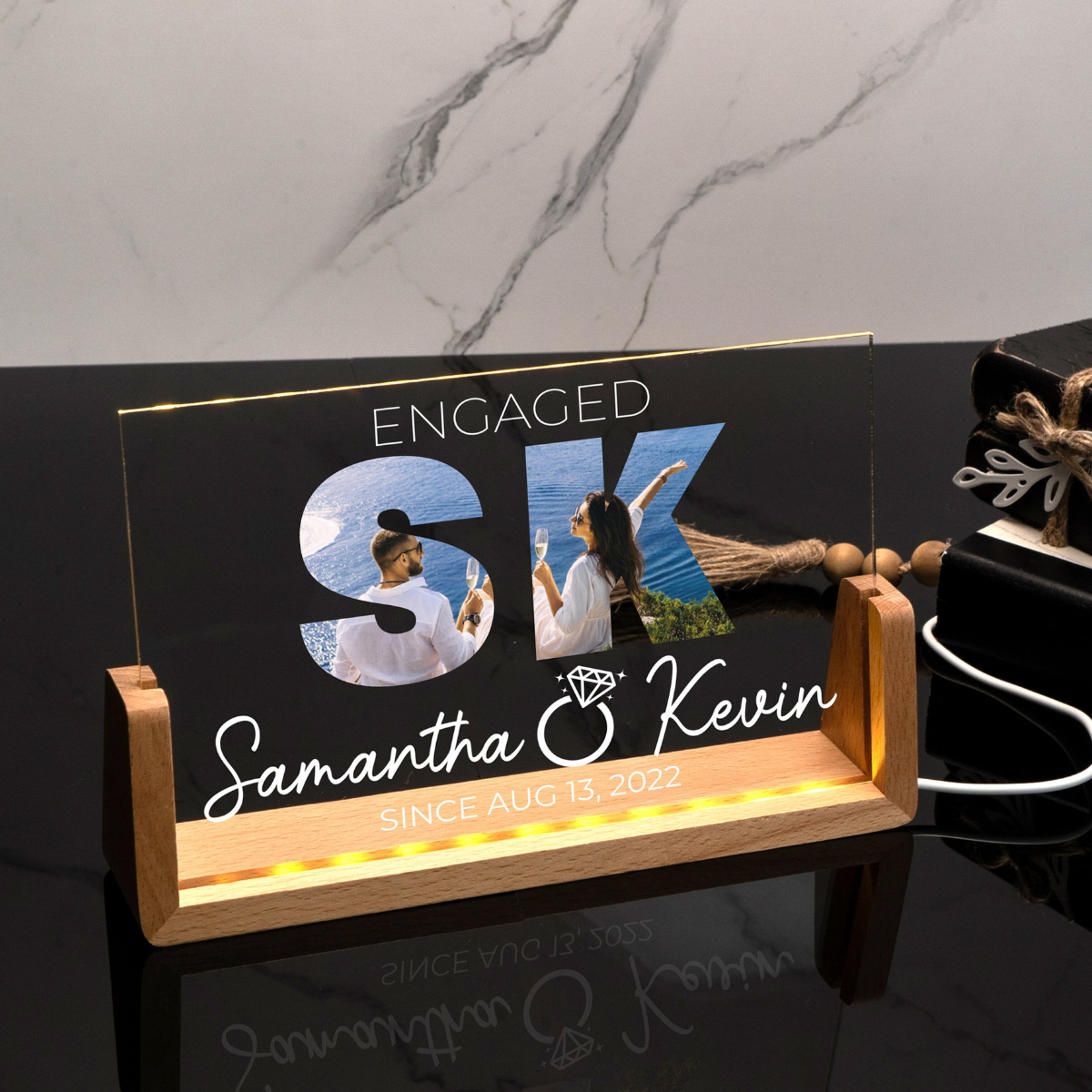 Custom Couple Engagement Picture Gift, Personalized Gifts for Couple, Couple Photo Acrylic Sign, Led Light Stand, Initial Picture Sign