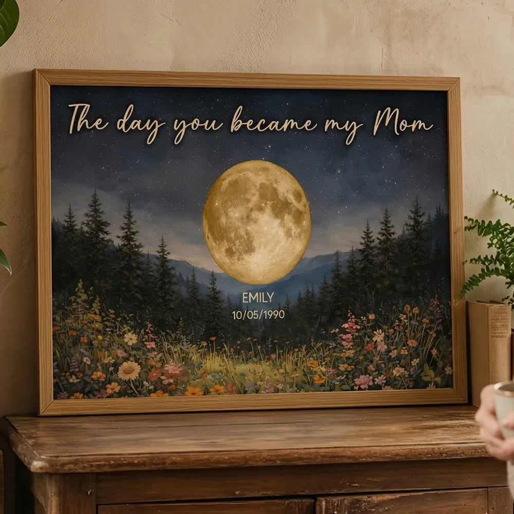 Mystical Midnight The Day You Become Mom Grandma Custom Birth Moon Phase - Personalized Canvas - Mother's Day Gift For Mom, Grandma