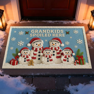 Snowman Family Crochet Faux Yarn Texture - Personalized Doormat - Christmas Decoration